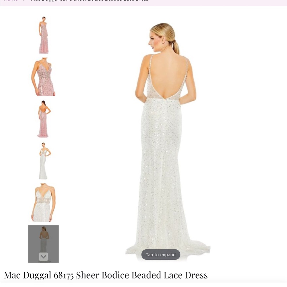 Mac Duggal white Sequin Gown with Train NWOT Size 6 - Picture 4 of 12